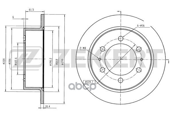 Диск торм. задн. SsangYong Rexton 02-  Korando 97-  Musso 93- Zekkert арт. bs-5255