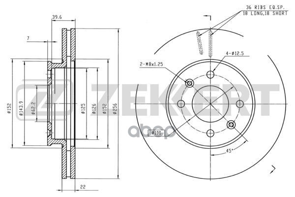 Диск торм. перед. Hyundai Accent III 05-  i20 08-  Kia Rio II 05- Zekkert арт. bs-5261