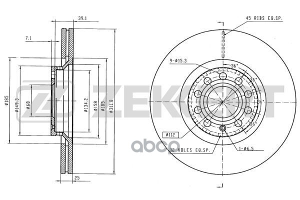 Диск торм. перед. Audi A4 II  III 00-  A6 II 97-  Skoda Superb (3U) 01-  VW Passat V 97- (с покрытие Zekkert арт. bs-5279b