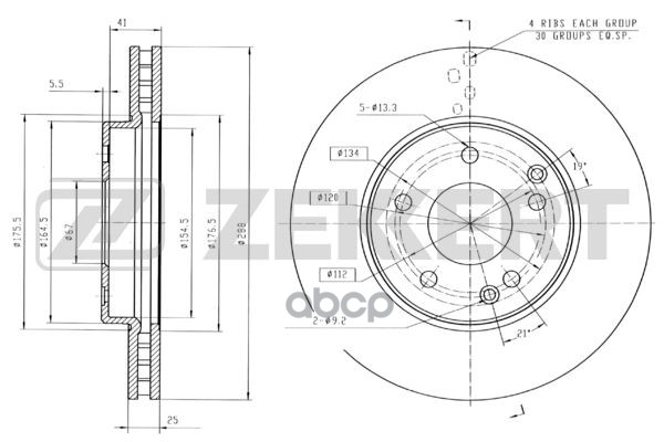 Диск торм. перед. MB C-Class (202  203) 93-  CLC-Class (203) 08-  CLK (208) 97-  SLK (170  171) 96- Zekkert арт. bs-5289b