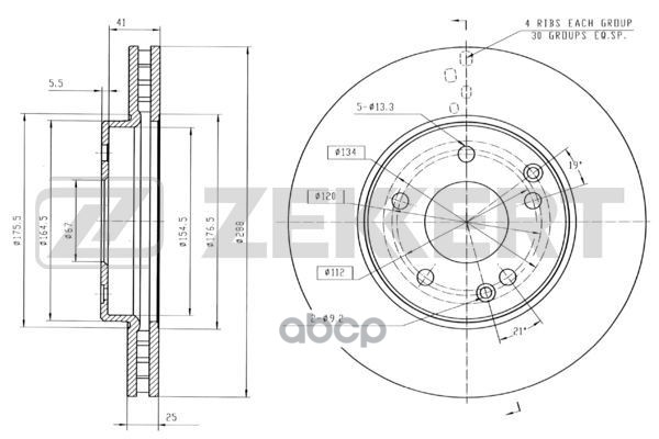 Диск торм. перед. MB C-Class (202  203) 93-  CLC-Class (203) 08-  CLK (208) 97-  SLK (170  171) 96- Zekkert арт. bs-5289