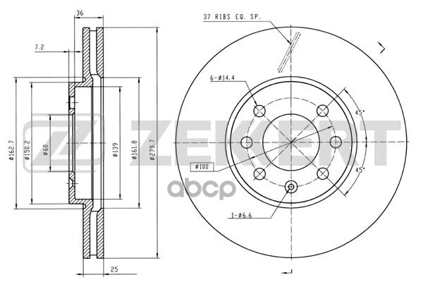 Диск торм. перед. Opel Astra H 04-  Meriva A 03- (с покрытием) Zekkert арт. bs-5307b