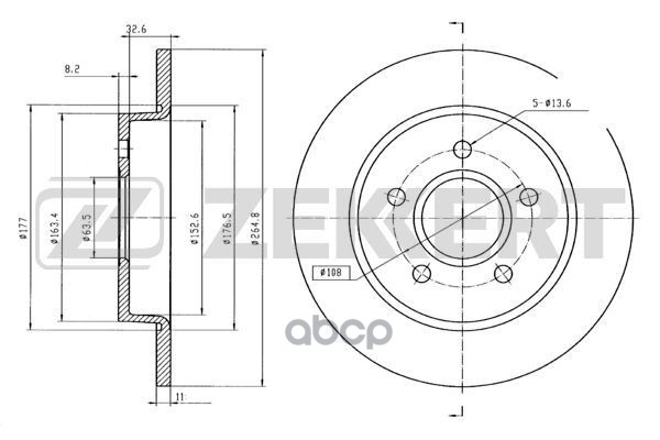 Диск торм. задн. Ford C-Max 07-  Focus II 04- Zekkert арт. bs-5314