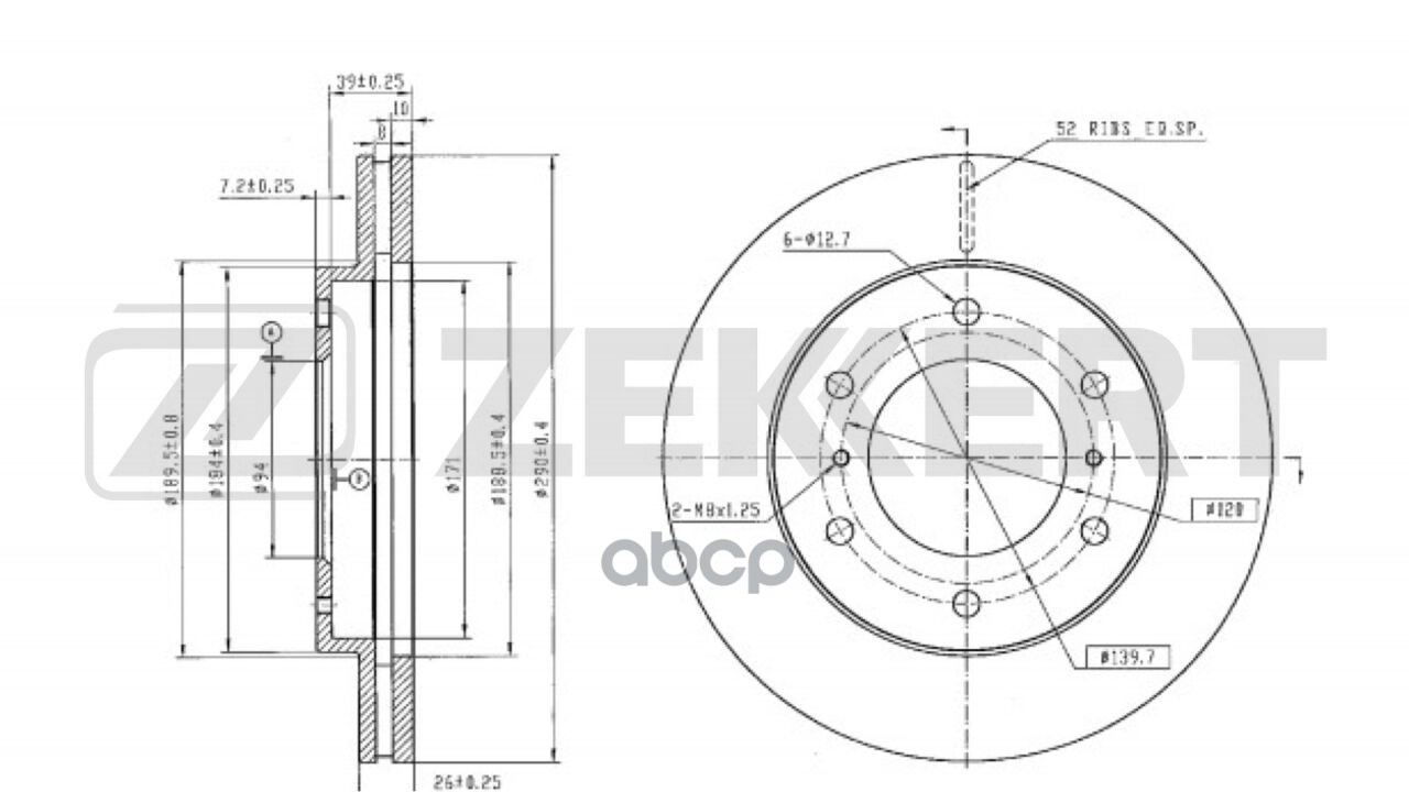 Диск тормозной передний Mitsubishi Pajero II-IV 00- (с покрытием) Zekkert арт. bs-5319b