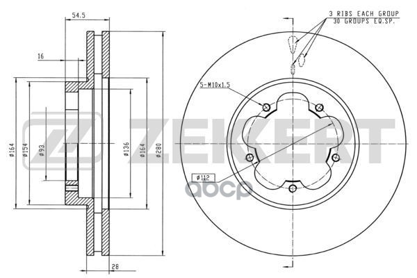 Диск торм. перед. Ford Transit VII 06-  Transit Torneo II 06- Zekkert арт. bs-5328