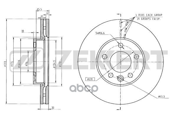 Диск торм. перед. VW Multivan V 03-  Touareg 02-  Transporter IV  V  VI 92- Zekkert арт. bs-5357