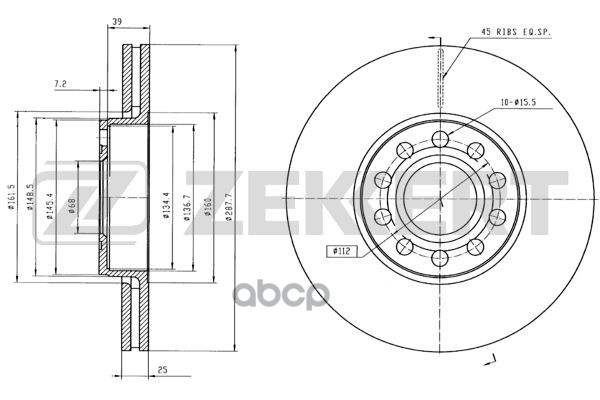 Диск торм. перед. Skoda Superb (3U_) 01-  VW Passat V 96- (с покрытием) Zekkert арт. bs-5360b
