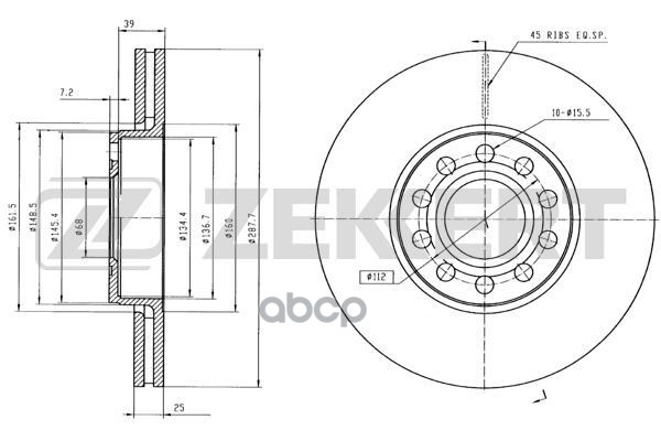 Диск торм. перед. Skoda Superb (3U_) 01-  VW Passat V 96- Zekkert арт. bs-5360