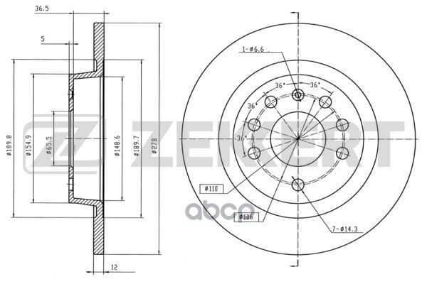 Диск торм. задн. Fiat Croma (194) 05-  Opel Vectra C 02-  Saab 9-3 (YS3F) 02- Zekkert арт. bs-5382