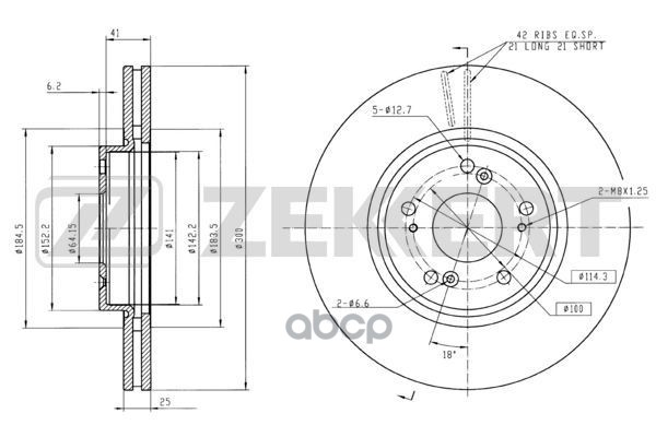 Диск торм. перед. Honda Accord VII 03-  CR-V II 05- (толщина диска 25мм) Zekkert арт. bs-5396