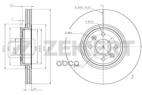Диск торм. перед. Renault Grand Scenic II 04-  Scenic II 03- Zekkert арт. bs-5404