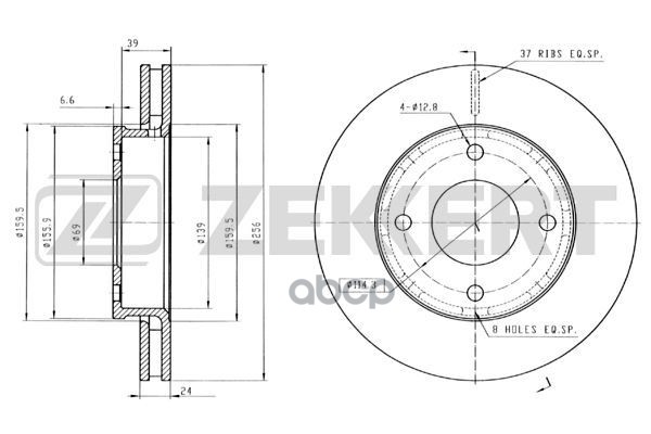 Диск Торм. Перед. Mitsubishi Colt Vi 04-  Smart Forfour (454) 04- Zekkert арт. bs-5407