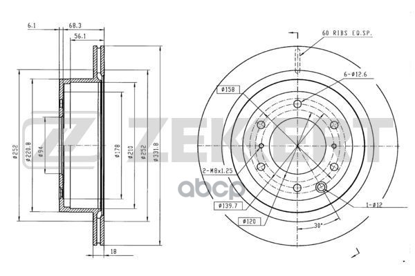Диск торм. задн. Mitsubishi Pajero IV 06- Zekkert арт. bs-5434