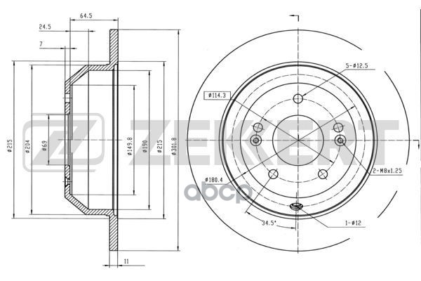 Диск торм. задн. Hyundai Grand Santa Fe 13-  Santa Fe II  III  09-  Kia Sorento II 09- Zekkert арт. bs-5442