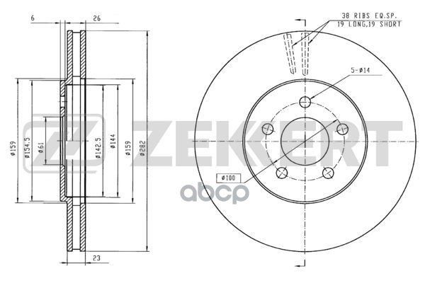 Диск торм. перед. Chrysler Sebring II 01-  Stratus 95- Zekkert арт. bs-5466