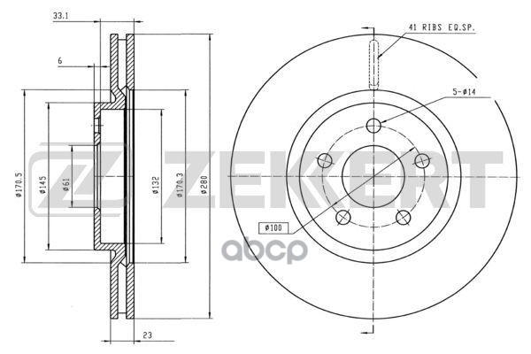 Диск торм. перед. Chrysler PT Cruiser I 00- Zekkert арт. bs-5491