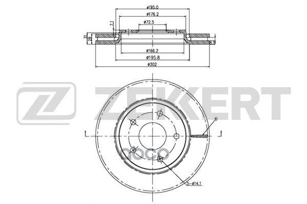 Диск торм. перед. Chrysler Voyager V 07-  Dodge Journey 08- (с покрытием) Zekkert арт. bs-5505b