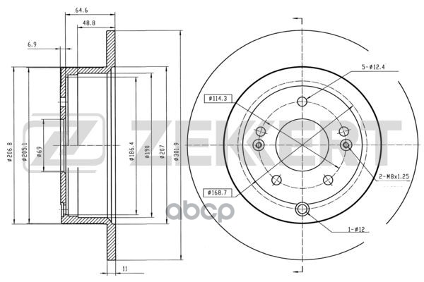 Диск торм. задн. Hyundai Santa Fe II 06- (с покрытием) Zekkert арт. bs-5509b
