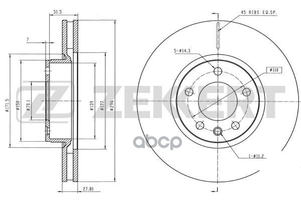 Диск торм. перед. Opel Omega A  B 88-  Senator B 89- Zekkert арт. bs-5600