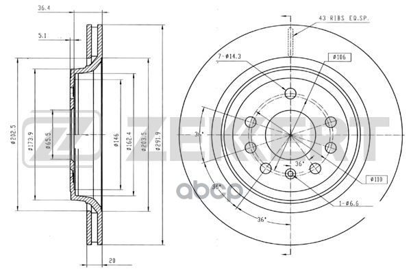 Диск Торм. Задн. Fiat Croma (194) 05-  Opel Signum 03-  Vectra C 02-  Saab 9-3 (Ys3f) 02- Zekkert арт. bs-5604