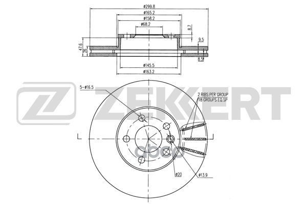 Диск торм. перед. Ford Galaxy 01-  Seat Alhambra 96-  VW Sharan 95-  Transporter  90- (внешний D=300 Zekkert арт. bs-5612