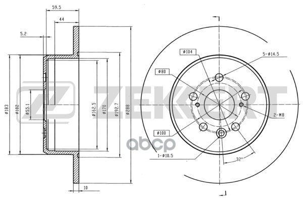 Диск Торм. Задн. Toyota Avensis (T220) 97- Zekkert арт. bs-5615