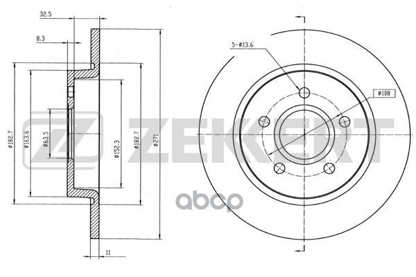 Диск торм. задн. Ford Focus III 10- Zekkert арт. bs-5630