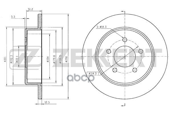 Диск торм. задн. DODGE Caravan IV 01-  Chrysler Voyager III  IV 95- (с покрытием) Zekkert арт. bs-5654b