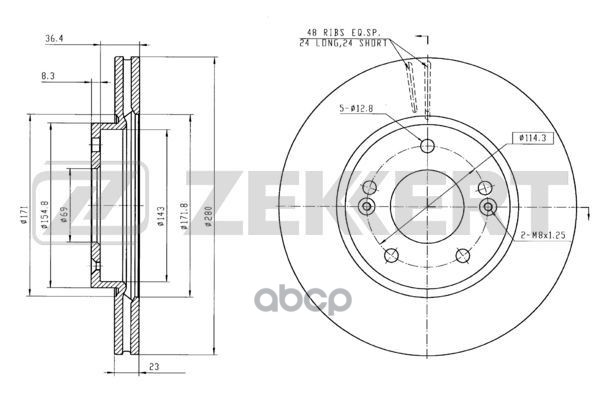 Диск торм. перед. Kia Ceed II 12-  Cerato III  IV 13-  Hyundai Elantra V  VI 10-  i30 I  II 11- Zekkert арт. bs-5657
