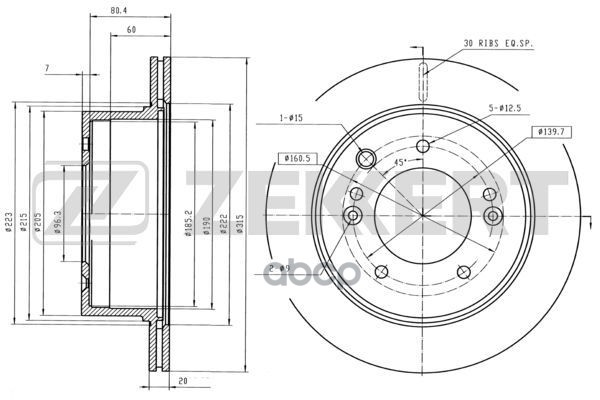 Диск торм. задн. Kia Sorento I II 02- Zekkert арт. bs-5669