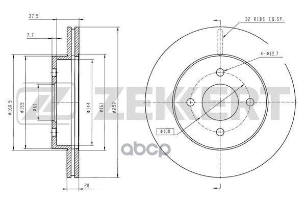 Диск торм. перед. Nissan Almera (N15) 95-  Sunny (N14) 90- Zekkert арт. bs-5672