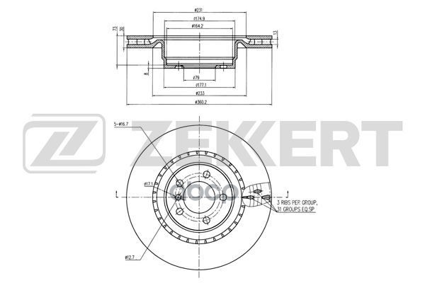 Диск торм. перед. Land Rover Range Rover III 05- Zekkert арт. bs-5689