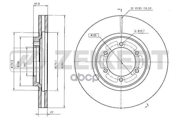 Диск торм. перед. Hyundai Terracan (HP) 01- Zekkert арт. bs-5699