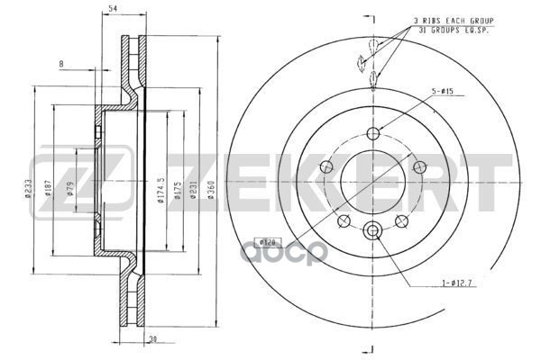 Диск торм. перед. Land Rover Discovery IV 09-  Range Rover III 09-  Sport 05- Zekkert арт. bs-5721