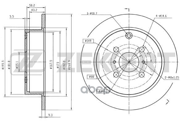 Диск торм. задн. Toyota Corolla (E120) 01-  Corolla Verso (E120) 01-  Yaris Verso (P20) 99-  Lifan S Zekkert арт. bs-5726