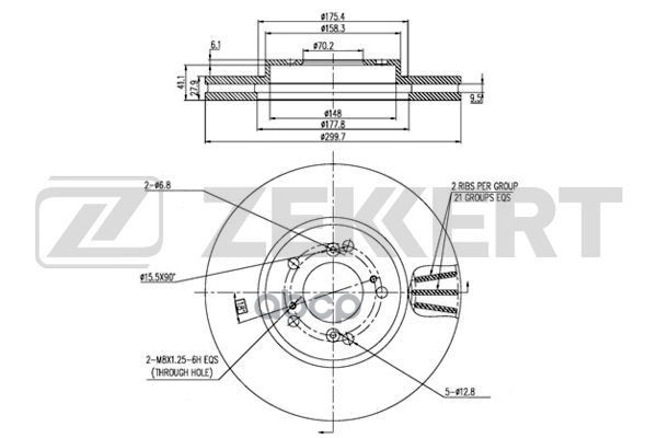 Диск торм. перед. Honda Accord VI 99-  Legend IV 06- (внешний D=300мм) Zekkert арт. bs-5797