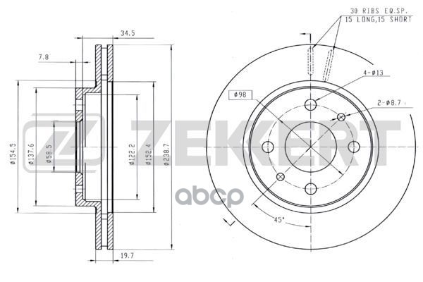 Диск торм. перед. Lada 110  111  112 95-  Priora 08- Zekkert арт. bs-5840