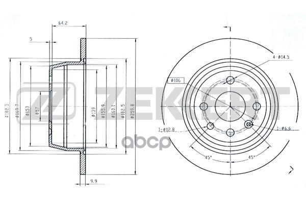 Диск торм. задн. Opel Astra F 91-  Vectra A 92- Zekkert арт. bs-5847
