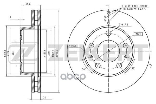Диск торм. перед. Citroen Jumper III 06-  Fiat Ducato (250  290) 06-  Peugeot Boxer III 06- Zekkert арт. bs-5866