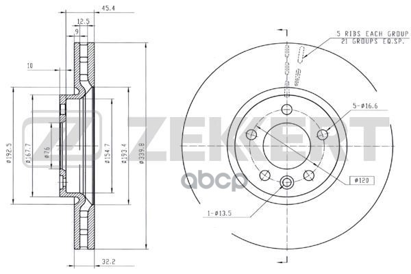 Диск торм. перед. VW Multivan V  VI  03-  Transporter V 03- Zekkert арт. bs-5885