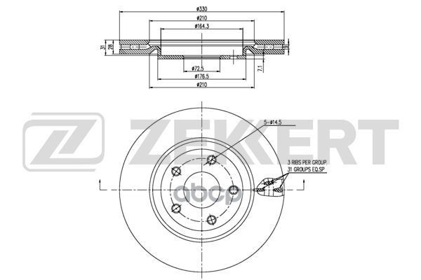 Диск торм. перед. Chrysler Voyager V 11-  Fiat Freemont (JC) 11- Zekkert арт. bs-5900