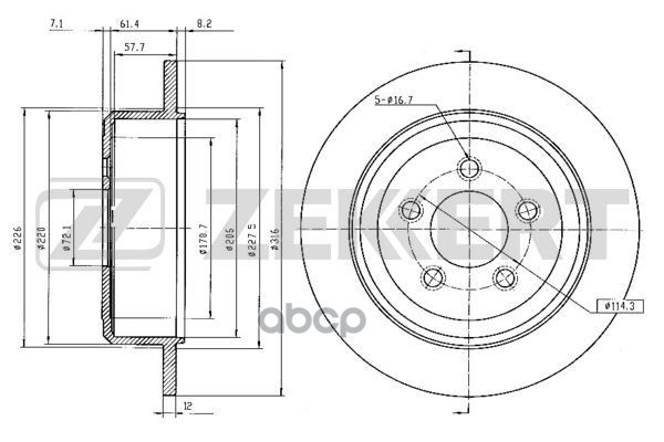 Диск торм. задн. Jeep Liberty 08-  Dodge Nitro 06- Zekkert арт. bs-5905