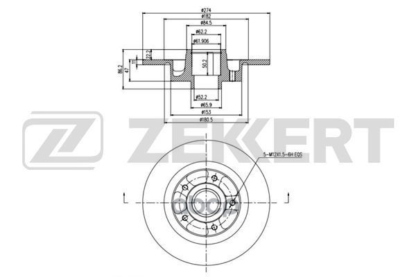 Диск торм. задн. Renault Fluence 12-  Scenic III 09- (без подшипника  без ABS) Zekkert арт. bs-5998