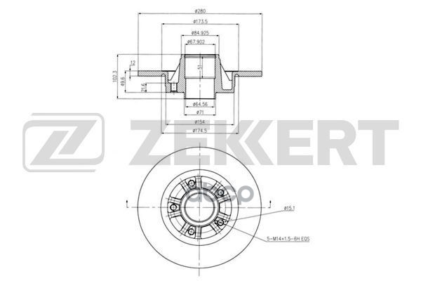 Диск торм. задн. Nissan Primastar (X83) 02-  Opel Vivaro A 01-  Renault Trafic II 01- (без подшипник Zekkert арт. bs-6072