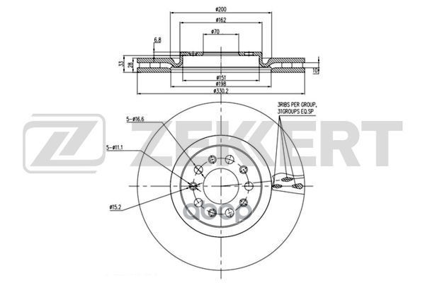 Диск тормозной перед. Alfa Romeo 159 (939_) 05-  Spider (939_) 06-  Jeep Cherokee V 13- Zekkert арт. bs-6176