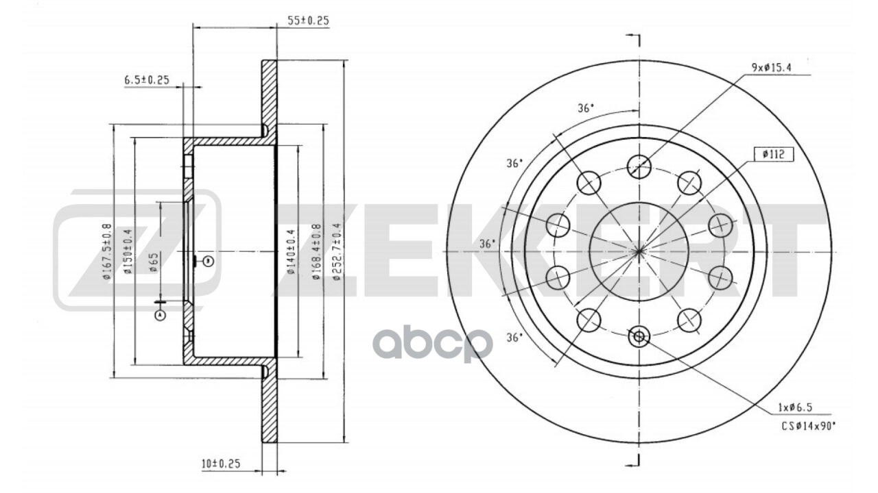 Диск тормозной задний Skoda Octavia (5E3  NL3  NR3) 16-  Combi (5E5  5E6) 12- (с покрытием) Zekkert арт. bs-6289b