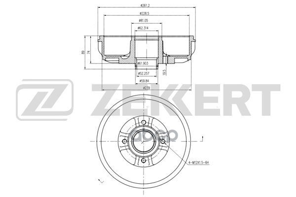 Барабан торм. задн. Renault Logan 07- (без подшипника  без ABS) Zekkert арт. bs-6322
