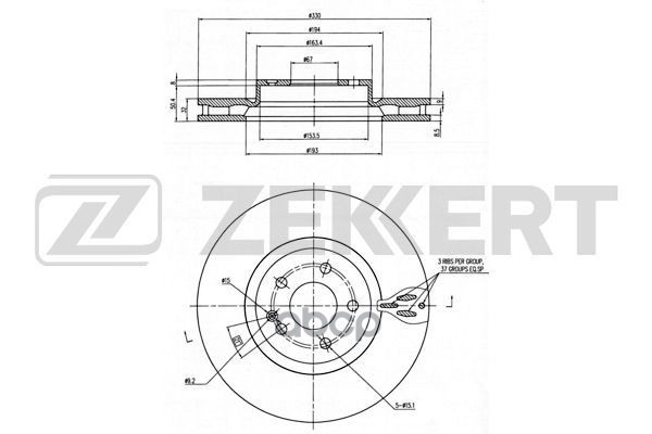 Диск торм. перед. MB V-Class (W447) 14-  Vito (W447) 14- Zekkert арт. bs-6348