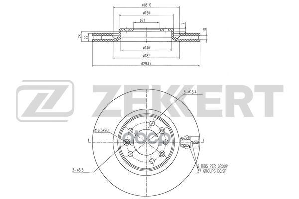 Диск торм. задн. Citroen Jumpy III 16-  Spacetourer 16-  Opel Vivaro C 19-  Peugeot III Expert 16- Zekkert арт. bs-6446
