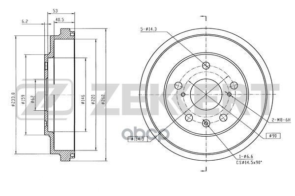 Барабан тормозной задн. Suzuki SX4 (EY GY) 06-  SX4 (GY RW) 07- Zekkert арт. bs-6461